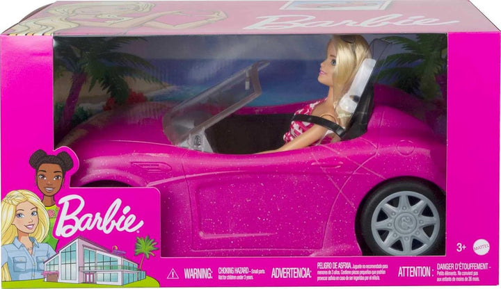 Playset with Sparkly Pink 2-Seater Toy Convertible Car Featuring Glam Details & Fashion Doll in Sundress & Sunglasses