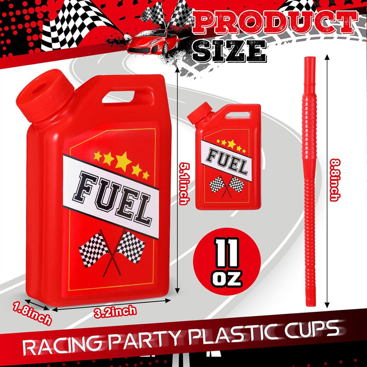 12 Pack Race Car Fuel Can Cups Set 11 Oz Car Fuel Can Drinking Cups with Straw Racing Car Theme Birthday Party Favor for Kids Racing Car Theme Birthday Party Baby Shower Supplies