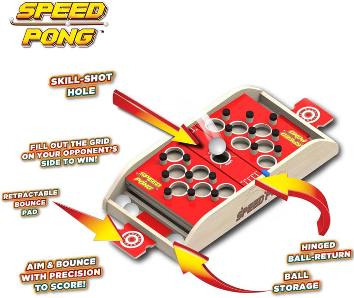 Speed Pong - Ball Bouncing Table Top Game for All Ages, Wooden 2-Player Challenge Game, Fun for Kids & Adults, Perfect for Parties & Family Gatherings