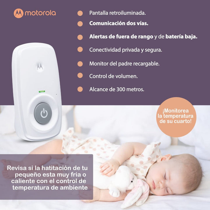 MBP24 Audio Baby Monitor with Room Temperature Display, High Sensitivity Microphone and Two-Way Talk, White
