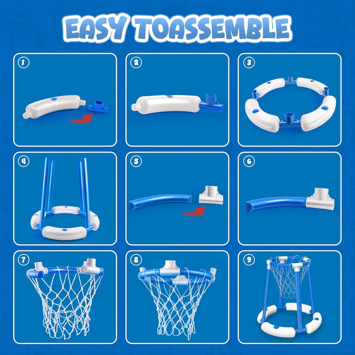 Pool Basketball Hoop Set, Floating Pool Basketball Game with Scoreboard & Whistle, Swimming Pool Toy Basket Ball Goal Poolside, Summer Indoor Outdoor Water Play Toy for Kids & Adults