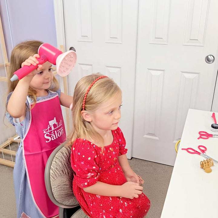 Pretend Hair Salon Toys for Girls,Pretend Makeup for Toddlers Dress up Beauty Salon Set Stylist Kit with Hair Dryer Apron Curling Flat Scissors Accessories Girl Gifts