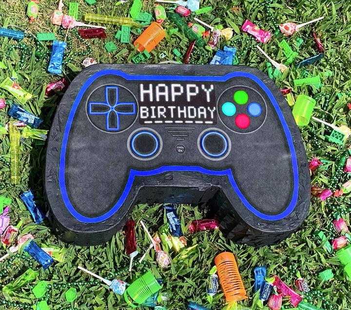 Blue Video Game Controller Piñata (Small Stick Included) 17”X11”X 3” Perfect for Birthday Gamer Parties, Party Decor, Gaming Theme Parties and Other Decorations