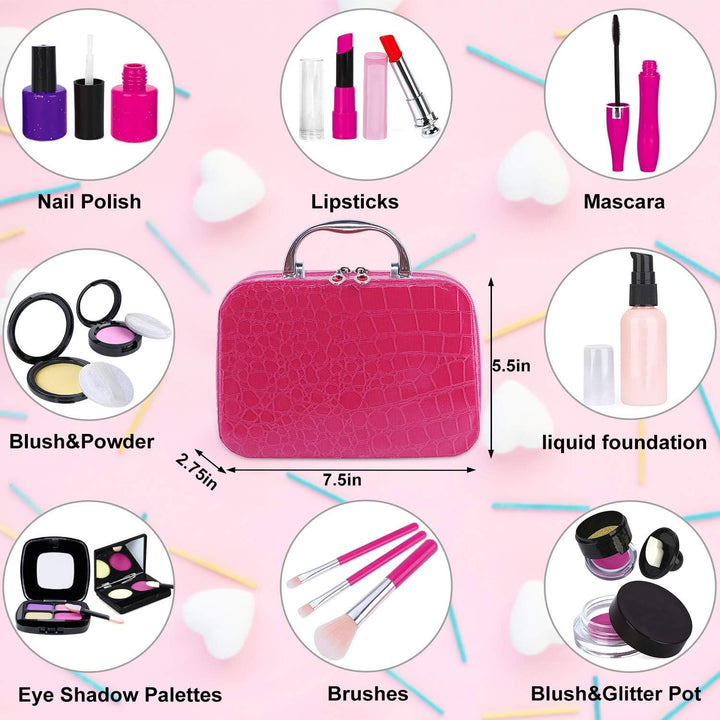 Pretend Makeup Kit for Girls, Kids Pretend Play Makeup Set - with Cosmetic Bag for Birthday Christmas, Toy Makeup Set for Toddler, Little Girls Age 3+(Not Real Makeup)