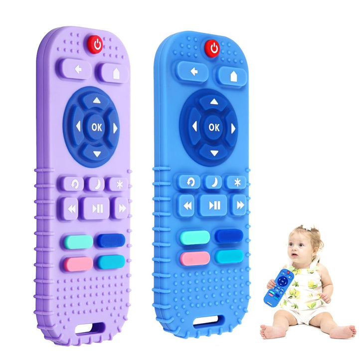2 Pack Silicone Teething Toys for Babies 0-6 Months, Teethers for Babies 6-12 Months, Remote Teether for Baby, Sensory Toys for Babies, Baby Chew Toys