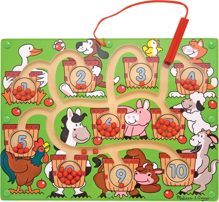 Magnetic Wand Number Maze - Wooden Puzzle Activity Learning Toys, Travel Activities for Kids, Magnetic Maze for Toddlers and Kids Ages 3+