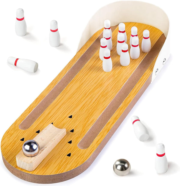 Mini Bowling Set, Wooden Tabletop Bowling Game Desk Toys Desktop Bowling Home Bowling Alleys, Desk Gifts for Coworkers, Fun Gag Gifts