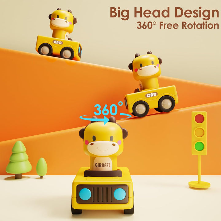 Press to Go Car Toys for Toddlers 1-3, Baby Animal Racing Cars, Infant Play Vehicle Set, Baby Push Go Friction Car Toys for 6-9-12-18 Months, 1St Birthday Gifts for 1-2 Years Old Boys