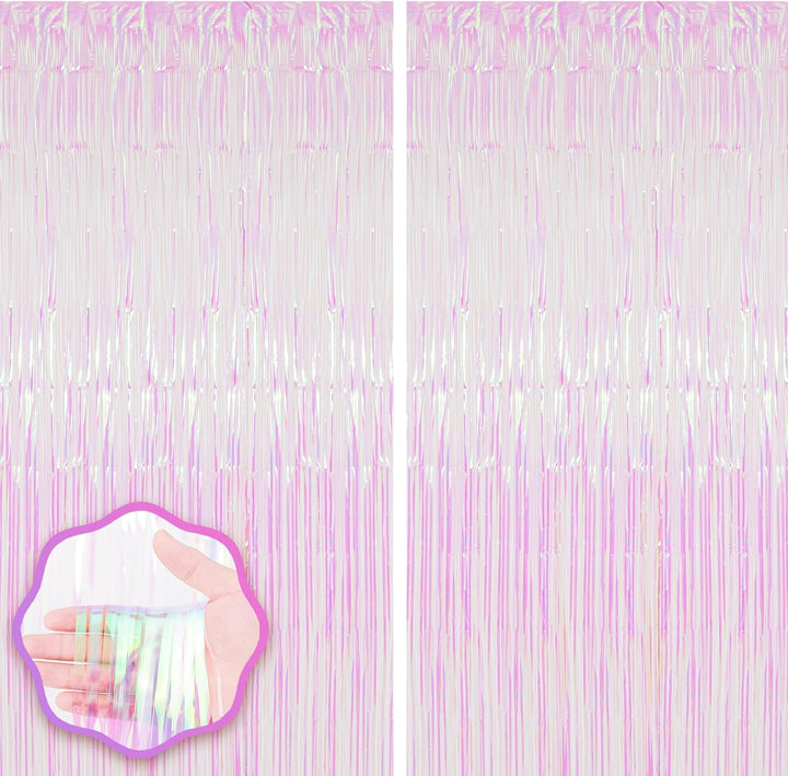 2 Pack Laser Pink Tinsel Foil Fringe Curtains, Mothers Day Pink Decorations, Metallic Tinsel Party Streamers Backdrop for Birthday Bachelorette Graduation Wedding Party Decorations