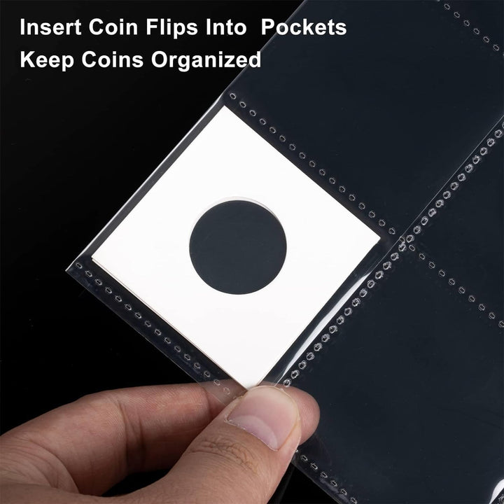 50Ct 20-Pocket Coin Pages - Coin Pocket Pages for 2 X 2 Inch Cardboard Coin Holders, 11 Holes for Coin Binder, Coin Collecting Album Protectors, Coin Collection Storage