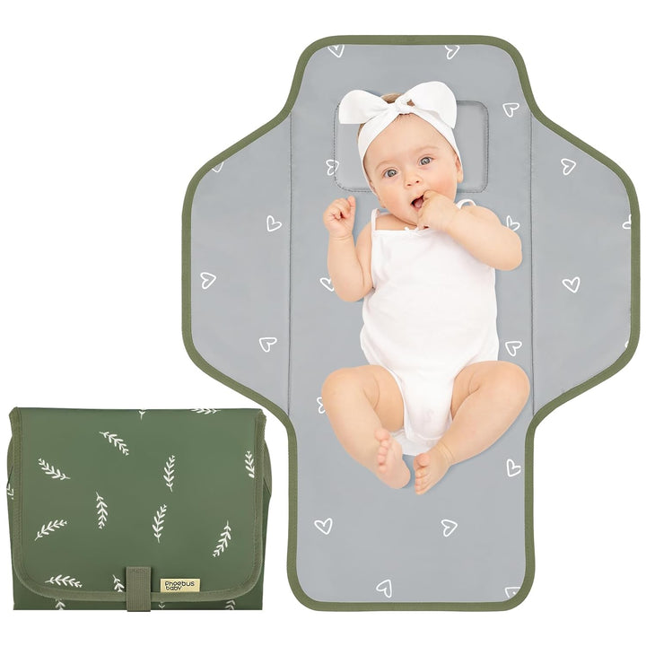 Baby Portable Changing Pad Travel - Waterproof Compact Diaper Changing Mat with Built-In Pillow - Lightweight & Foldable Changing Station, Newborn Shower Gifts