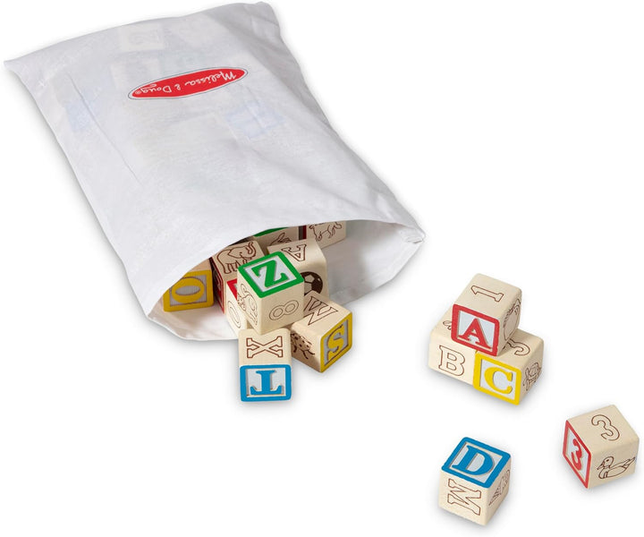 Deluxe Wooden ABC/123 1-Inch Blocks Set with Storage Pouch (50 Pcs)