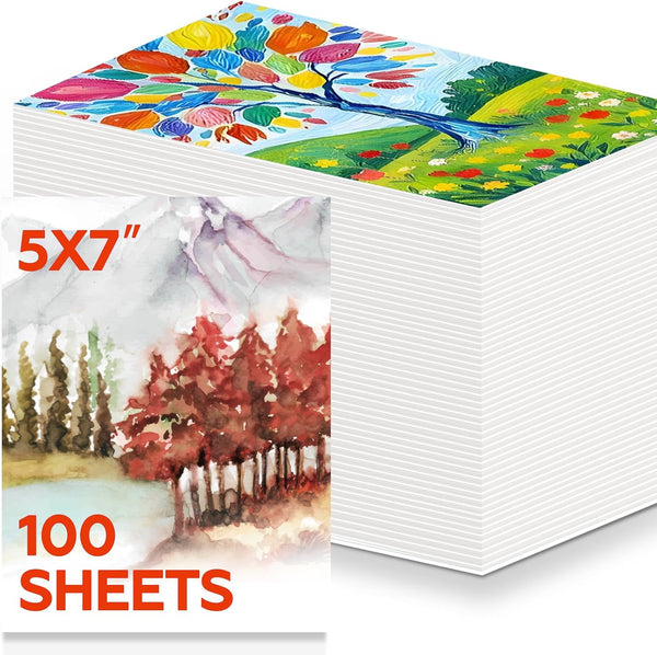 100 Sheets Watercolor Paper Bulk，5 X 7 Inch Cold Press 140 Lb/300 GSM Water Color Paper for Kids Adults.Watercolor Drawing Paint Paper for Art Drawing Supplies