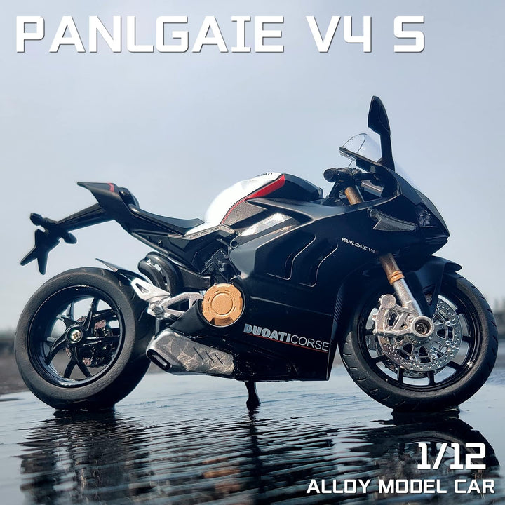 Die Cast Motorcycle Model for Ducati V4, Realistic Motorcycle Model, 1:12 Scale Kids Moto Toy or Collection, Boyfriend,Young Peoples Gift(Black)