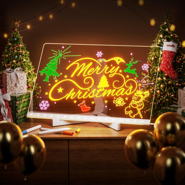 Led Drawing Board, 12"X8" Acrylic Dry Erase Board Doodle Glow, Light up Note Board with Stand and 7 Markers, Message Board, Drawing Board for Kids for Office, School, Home