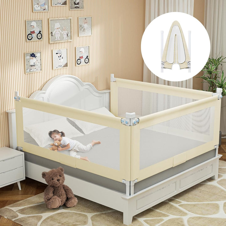 Bed Guard Rail for Toddlers - 32" Adjustable Heights & Folding up Portable Bed Railing for Baby - Toddler Bed Rails Guard for Crib, Twin, Bunk,Full Size, Queen & King Bed