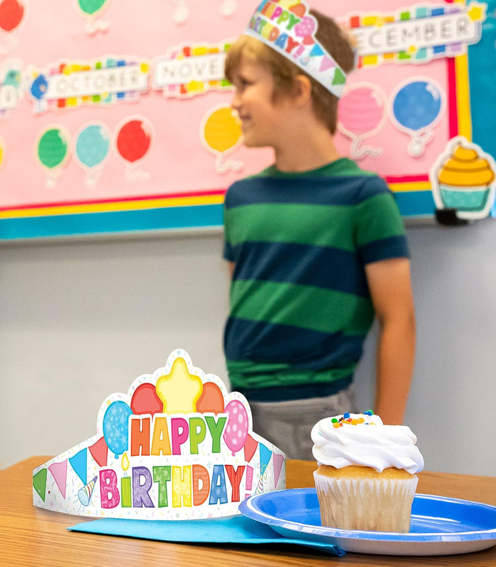 Carson Dellosa 30-Piece Birthday Crown Set, Colorful Party Hats for School and Kids Parties, Gift Bags, Elementary and Kindergarten Classroom Must Haves