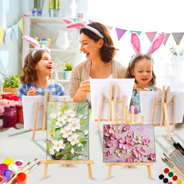 144 PCS Professional Painting Set, 12 PCS Wood Easels,12 Packs of 120 Brushes with Nylon Brush Head and 12 PCS Palettes, Painting Supplies Kit for Kids & Adults Party.