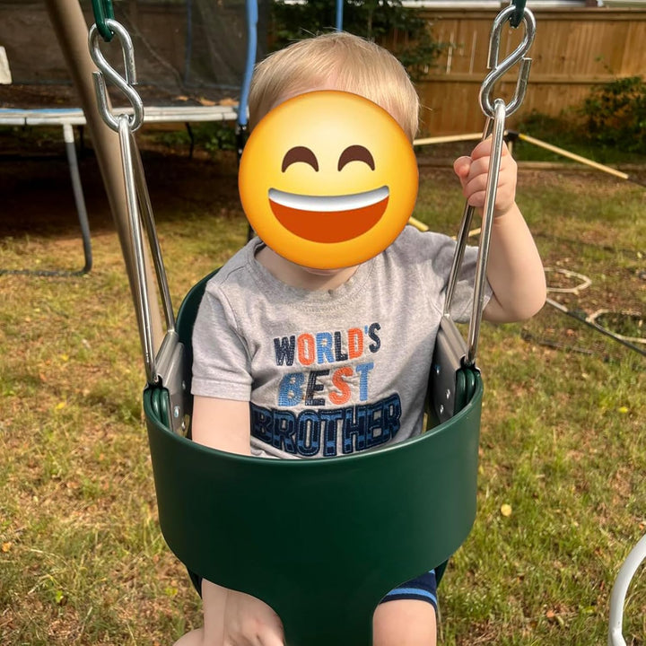 Toddler Swing, 59" Coated Heavy-Duty Iron Chains Baby Swing Outdoor, High Back Full Bucket Infant Swing Seat with Tree Straps for Swing Sets Backyard Outdoor Indoor (Green)