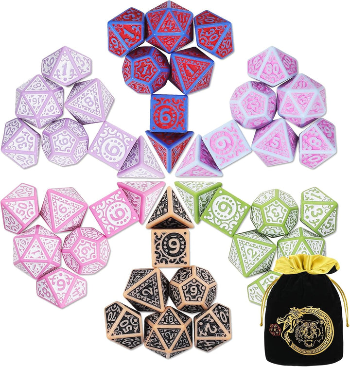 Polyhedral Dice Set (35 Pieces) with Black Pouches, 5 Complete Double-Colors Dice Sets of D4 D6 D8 D10 D% D12 D20 Compatible with Dungeons and Dragons DND RPG MTG Table Games