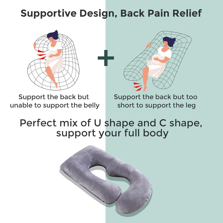 Pregnancy Pillows for Sleeping, U Shaped Full Body Maternity Pillow with Removable Cover - Support for Back, Legs, Belly, HIPS for Pregnant Women, 57 Inch Pregnancy Pillow for Women, Grey