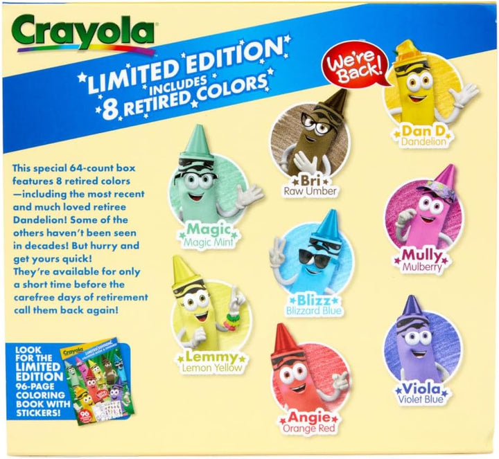 Crayon Box (64 Count), with Limited Edition Colors & Plastic Case, Arts & Crafts Coloring Supplies for Kids, Back to School Essentials, Ages 3+