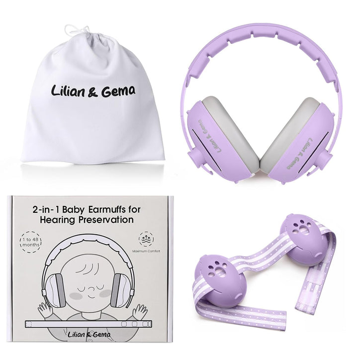 2-In-1 Baby Ear Muffs Noise Protection, Adjustable Headphones with Stretchy Band, Noise Cancelling for Toddler up to 4 Years, Airplane Essentials/Outdoor, White