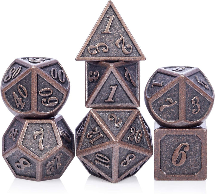 Metal Dice Set D&D, 7 Die Metallic Polyhedral Dice Set with Gift Metal Box and Gold Number for DND Dungeons and Dragons Role Playing Games (Black and Gold)