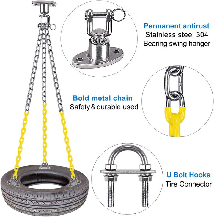 Tire Swing Kit - Heavy Duty Swing Hanger with Coated Chains and Hooks - 360° Rotation - 700 LB Capacity