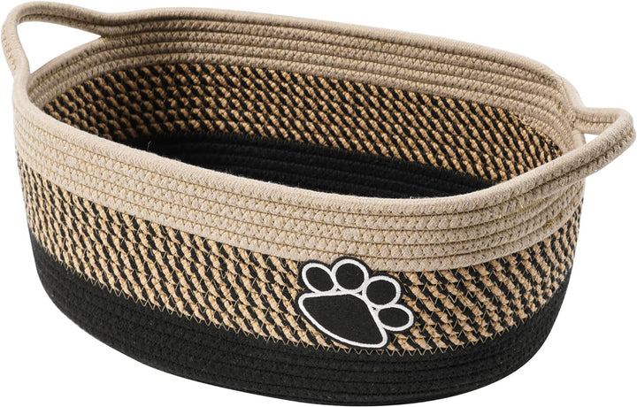 Small Woven Baskets for Organizing Rope Storage Basket with Handle Cute Cotton Basket for Nursery Gift Dog Toy Storage Bins for Toy Organizer Grey-White
