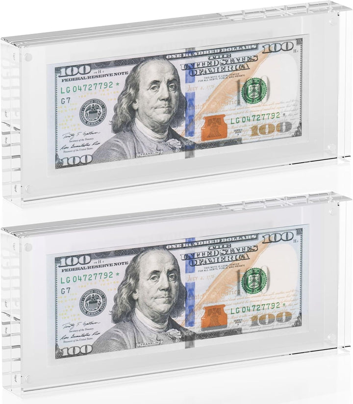 Dollar Bill Frame Display – 7.8" X 3.9" Acrylic Dollar Bill Holder, Thick Magnetic Self-Standing Display Case for Currency, Tickets, Banknotes, and Stamps