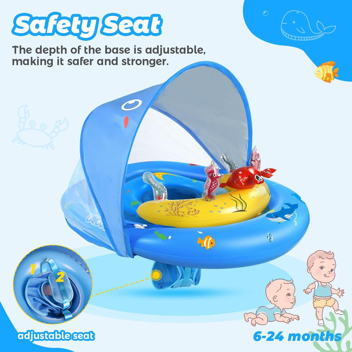 Baby Pool Float with UPF50+ Sun Protection Canopy and Toy Play Console for Infant, Toddler, Adjustable Safety Seat for 3-36 Months