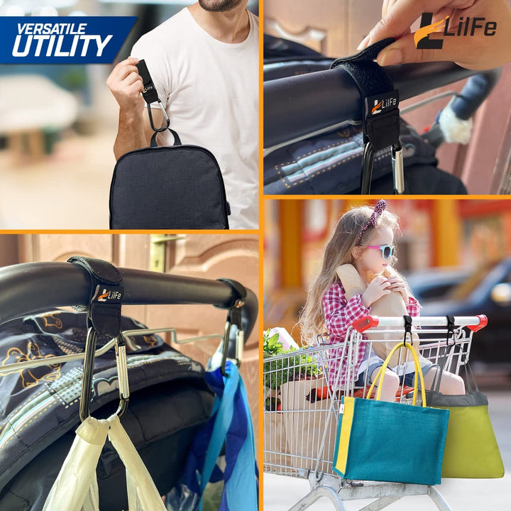 2 Pcs Black Baby Stroller Hooks for Hanging | Multipurpose Stroller Straps with Durable and Stylish Stroller Clips for Diaper Bags | the Perfect Mummy Hook for Pram, Wheelchair, Shopping and Pet Carts