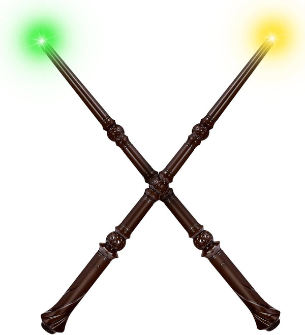 Light up Magic Wizard Wand with Sounds & 4 Color Lights Illuminating Witch Toys for Kids Cosplay Party Birthday Gift, Brown, 2PCS