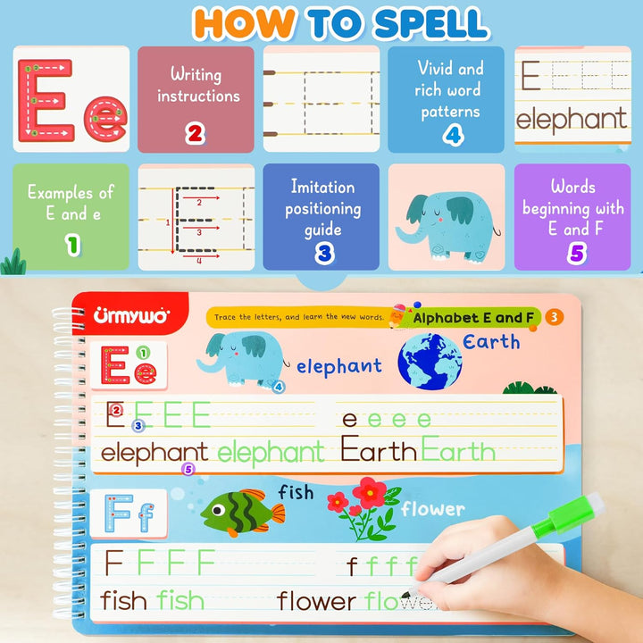 Preschool Learning Activities, Tracing Activity Books for Kids Ages 3-8, Dry Erase Preschool Kindergarten Workbooks, Alphabet Learning Educational Toys, Classroom Must Haves, Back to School Gifts