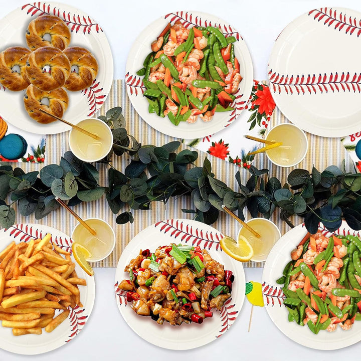 50PCS Baseball Party Paper Plates - 7Inch round Baseball Dessert Plates for Cake Salad Fruit Pizza Disposable Themed Decoration Supplies for Fan Sports Event, Birthday Party