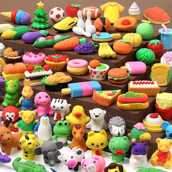 100 Pack Animal Pencil Erasers 3D Desk Pet for Kids Mini Puzzle Take Apart Eraser Student Classroom Prizes Rewards Easter Egg Fillers Treasure Box Back to School Supplies Kid Party Favors Gift