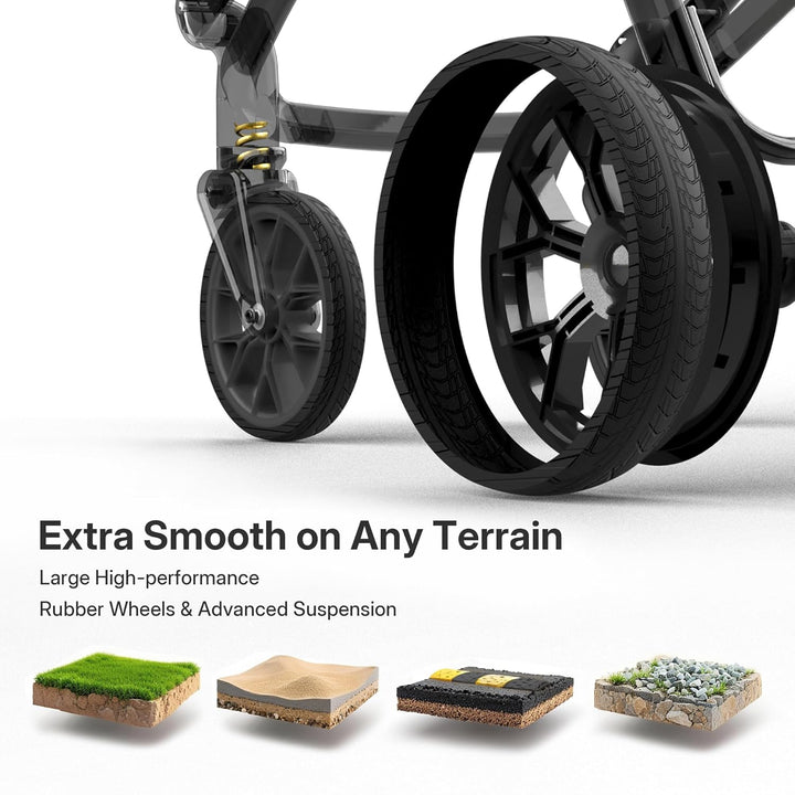 Tandem Wagon Stroller for 2 Kids, All-Terrain with Removable Uv-Protection Canopy, Adjustable Push/Pull Handle, Snack Tray & Cup Holders, Perfect for Baby and Toddler (Black)