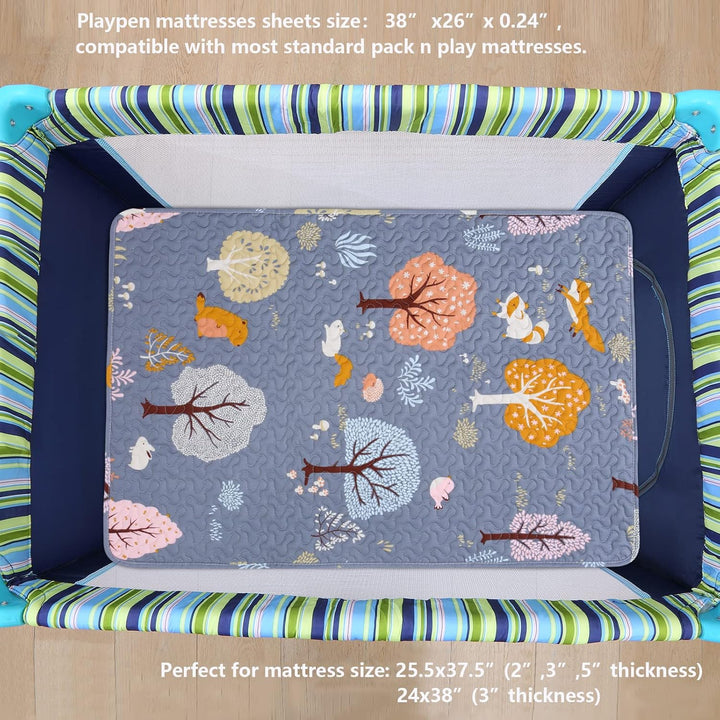 Padded Pack N Play Sheets Breathable Thick Pack and Play Mattress Protector, Quilted 38X26” Playard Sheet Fitted for Graco, Portable Mini Cribs and Foldable Mattress Pad, Soft Playpen Mattresses Cover
