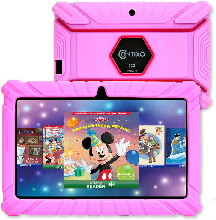 V8 7" Kids Tablet - 32GB Storage, Pre-Loaded Exclusive 50 Disney Storybooks (Value $200), Android, Parental Controls, Durable Kid-Proof Case - Red