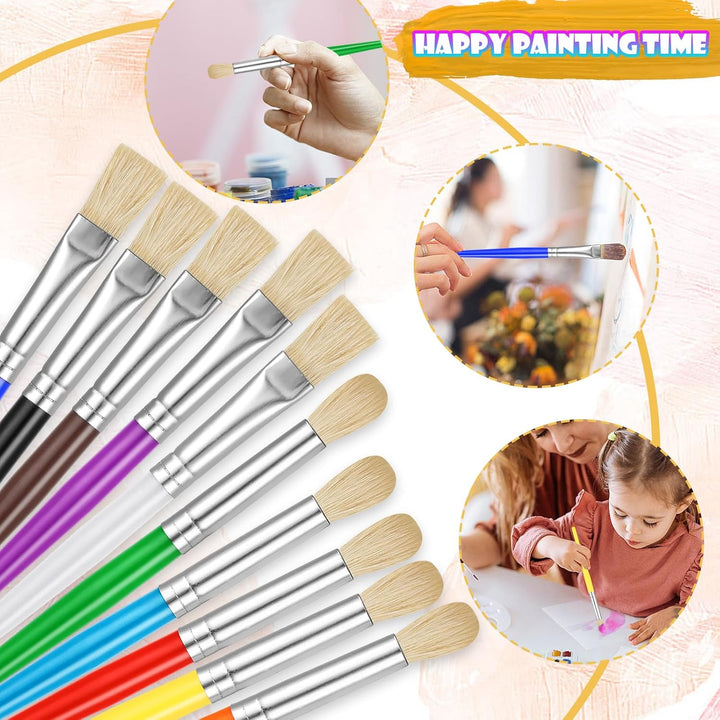 Paintbrushes Kids, 22 Pcs round & Flat Toddler Kids Paint Brushes, Chubby Paint Brushes for Kids Bulk, Preschool Paint Brush for Acrylic Oil Watercolor Washable Paint Kit, Easy Hold & Clean
