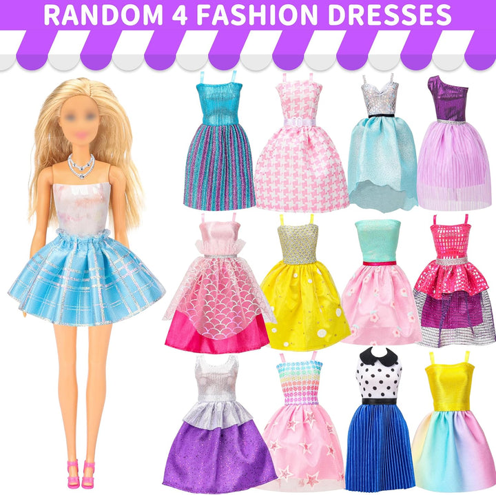 52 Pcs Doll Clothes and Accessories,2 Wedding Gowns 6 Fashion Dresses 2 Set Casual Outfits Top and Pant 2 Swimsuit,20 Hanger 10 Shoe 10 Accessories Toys for Girls Kids Birthday Gift
