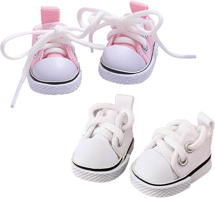 Mini Doll Shoes, 1 Pair Cute Lace up Canvas Sneakers Compatible for 17Cm/15Cm Doll Shoes Toy Outfit Accessories(White)