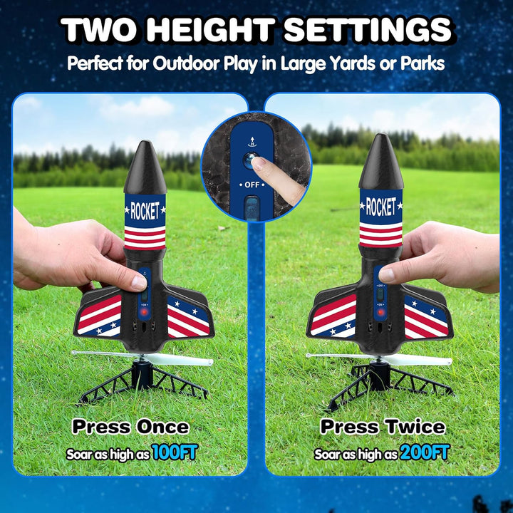 Rocket Launcher for Kids - Self-Launching 200 Ft Motorized Outdoor Electric Play Toy, High Flying Air Rocket with Launch Set, Birthday Toys Gifts for Boys 8-12, Star Pattern