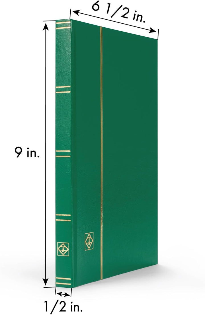 – “BASIC” Hard Cover Stockbook for Stamps - 32 Black Cardstock 6”X9” (A5) Pages with Clear Strips - Green