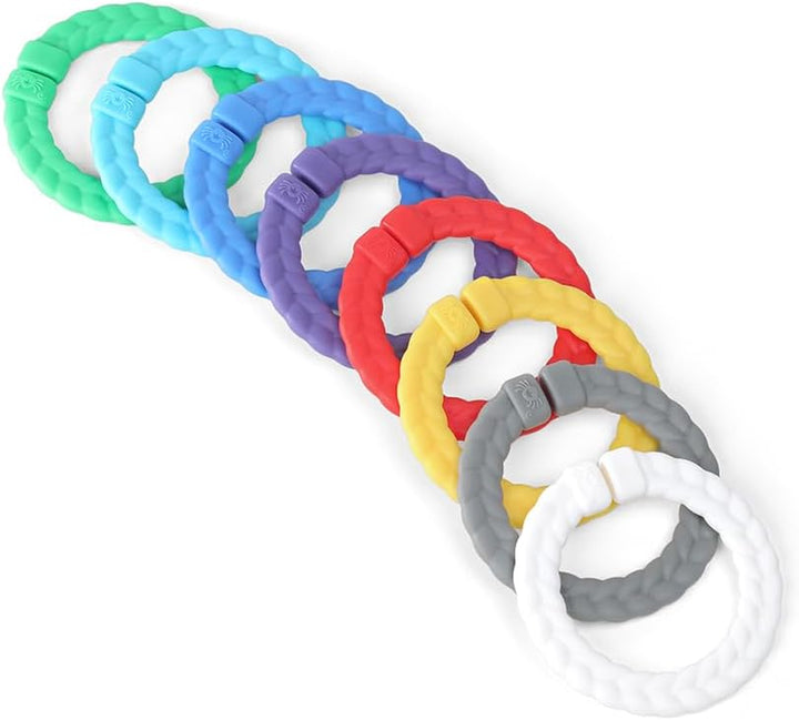 Linking Ring Set; Set of 8 Braided, Rainbow-Colored Versatile Linking Rings; Attach to Baby'S Car Seat, Stroller & Activity Gym to Keep Toys Nearby; Primary Rainbow