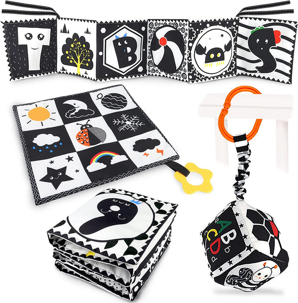 3 PCS Black and White High Contrast Baby Toys Newborn Toys 0-6 Months, Visual Stimulation Sensory Soft Book, Infant Tummy Time Toys 0-3-6 Months Baby Gifts