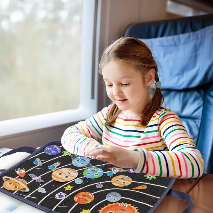 25Pcs Outer Space Travel Felt-Board Story Set Portable Felt Board Solar System Universe Storytelling Planets Astronaut Galaxy Themed Preschool Early Learning Interactive Play Kit for Toddlers