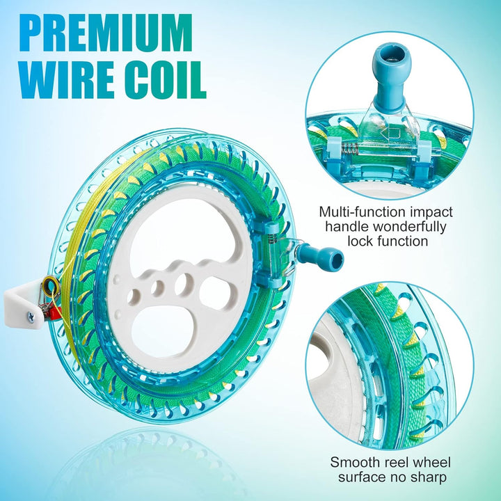 3 Pcs Kite String with Reel 7 Inch Dia Kite Reel Winder Grip Wheel with Flying Line String Flying Tools with Lock for Kids Adults(Blue)