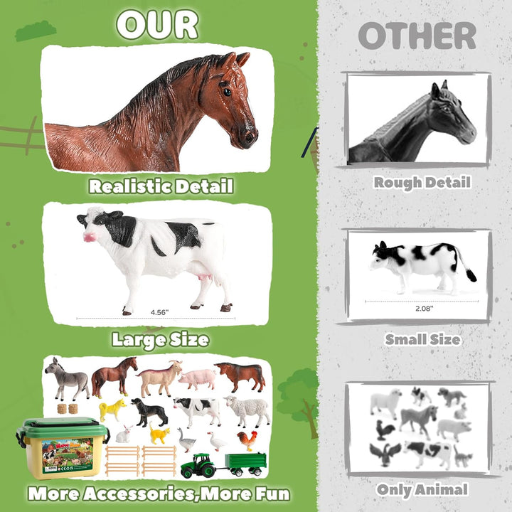 Farm Animal Toys for Toddlers,23 PCS Animal Toys with Realistic Animal Figurines,Tractor Toy and Fence,Farm Playset Educational Learning Toys for Toddlers Kids 3-5